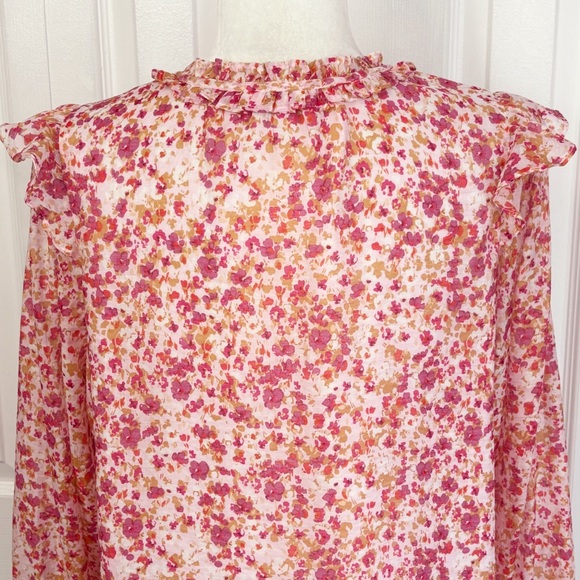 J. Crew Pink Floral Dainty Ruffle V-Neck Long Sleeve Blouse Medium - Picture 15 of 16